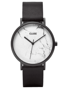 Montre Femme Cluse La Roche CL40002 - Cadran blanc marbré, bracelet cuir noir