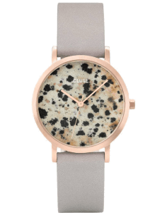 Montre Femme Cluse La Roche CL40106 en Or Rose, Cadran Jaspe Dalmatien et Bracelet Cuir Gris