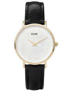 Montre Femme Cluse Minuit CL30048 - Boîtier or, Cadran nacre, Bracelet cuir noir