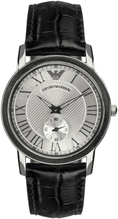 Montre Femme Emporio Armani AR0467 Cadran Argent Boîtier Bicolore Bracelet Cuir Noir