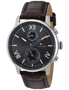 Montre Homme Tommy Hilfiger 1791309 Cadran Noir Bracelet Cuir Marron