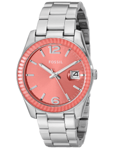 Montre Femme Fossil ES3729 en Acier Rose à Lunette Tournante Crantée