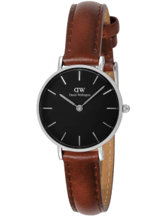 Montre Femme Daniel Wellington Classic Petite DW00100237, Cadran Noir, Bracelet Cuir Marron