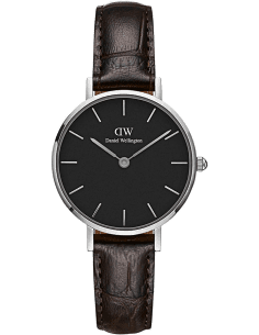 Montre Femme Daniel Wellington Classic Petite DW00100238, Cadran Noir et Bracelet Cuir Marron