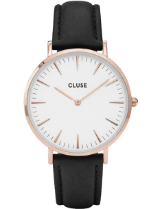 Montre Cluse La Bohème CL18008 Or rose et Blanc, bracelet cuir noir - Unisexe