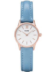 Montre Femme Cluse La Vedette CL50026 - Boîtier Or Rose, Cadran Blanc, Bracelet Cuir Bleu