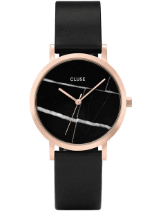 Montre Femme Cluse La Roche CL40104 - Boîtier Or Rose, Cadran Marbre Noir, Bracelet Cuir