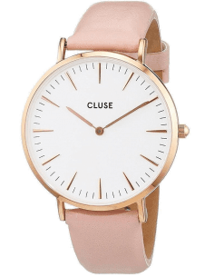 Montre Femme Cluse La Bohème CL18014 - Cadran Blanc, Boîtier Or Rose, Bracelet Cuir Rose