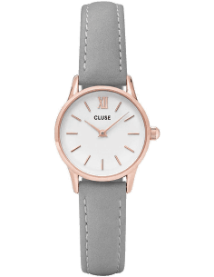 Montre Femme Cluse La Vedette CL50009 - Cadran Blanc, Bracelet Cuir Gris, Boîtier Or Rose
