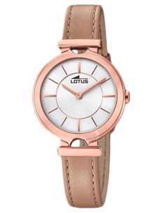Montre Femme Lotus Bliss L18453/1 - Cadran Argent, Boîtier Or Rose, Bracelet Cuir Marron
