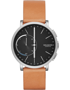 Montre Femme Skagen Hagen Connectée SKT1104 Cadran Noir Bracelet Cuir Marron