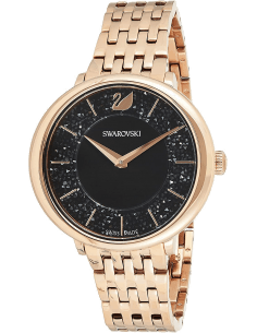 Montre Swarovski Crystalline 5544587 pour Femme, Cadran Noir et Bracelet Acier Or Rose