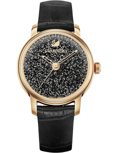 Montre Femme Swarovski Crystalline 5295377 - Cadran Cristaux, Boîtier Or, Bracelet Cuir Noir