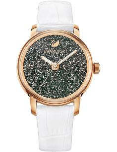 Montre Femme Swarovski Crystalline 5344635, Cadran Vert, Boîtier Or Rose, Bracelet Cuir Blanc