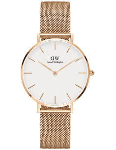 Montre Femme Daniel Wellington Petite Melrose DW00100163, Cadran Blanc, Maille Milanaise Or Rose