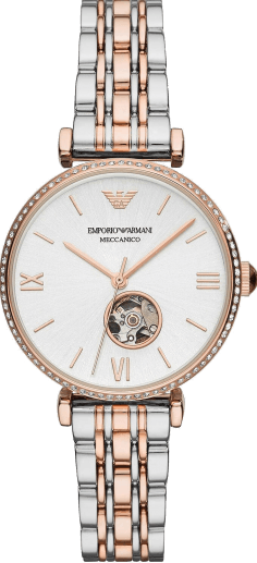 Montre Femme Emporio Armani Gianni T-Bar AR60019 Automatique Cadran Ouvert Or Rose