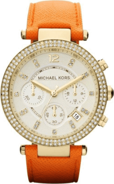 Montre Michael Kors MK2279 pour Femme - Cadran doré, bracelet cuir orange