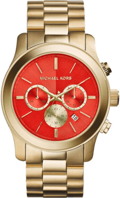 Montre Femme Michael Kors Runway MK5930 - Cadran orange, boîtier et bracelet dorés