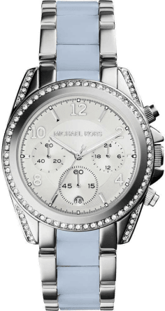 Montre Michael Kors Blair MK6137 pour Femme, Cadran Argent et Bracelet Bleu Acier