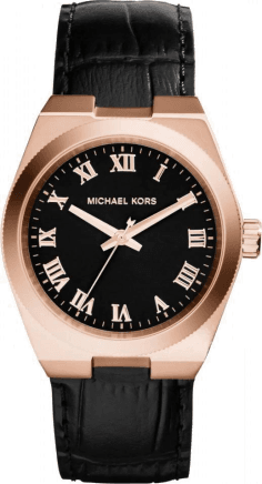 Montre Femme Michael Kors MK2358 - Boîtier Or Rose, Cadran et Bracelet Cuir Noir