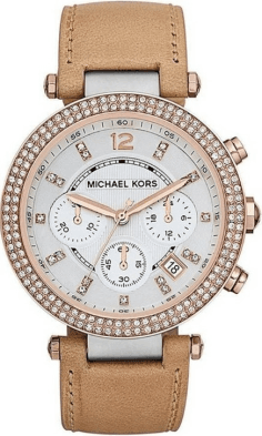Montre Michael Kors Parker MK5633 pour Femme, Cadran Argent et Bracelet Cuir Beige