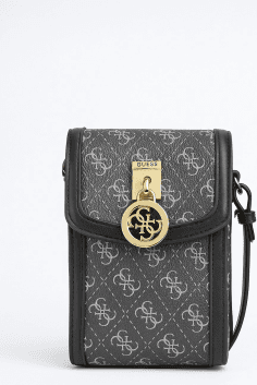 Pochette bandoulière Guess pour téléphone, simili cuir noir motif 4G logo - Réf. GUMB00459