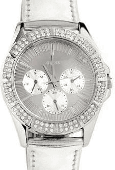 Montre Femme Guess U11517L1 Cadran Argent Bracelet Cuir Blanc