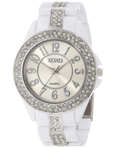 Montre Femme XOXO XO5460 Cadran Argent et Bracelet Blanc Acier Inoxydable