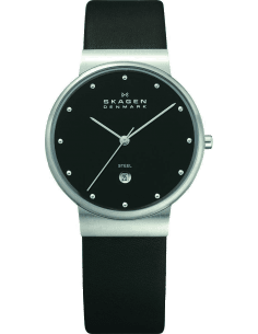Montre Homme Skagen Slimline 355LSLB - Cadran Noir, Bracelet Cuir Noir