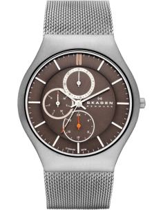 Montre Homme Skagen SKW6036 en Acier, Cadran Marron, Bracelet Maille Milanaise Argent