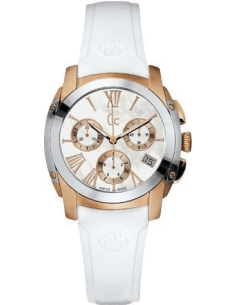 Montre Femme Guess Collection A57002M1 - Cadran blanc nacré, boîtier bicolore, bracelet silicone blanc