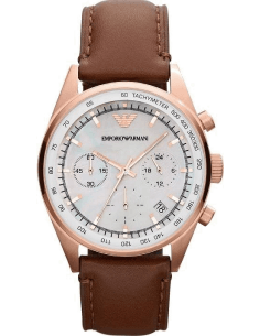 Montre Emporio Armani Sportivo AR5996 pour Femme, Cadran Nacre, Boîtier Or Rose, Bracelet Cuir Marron