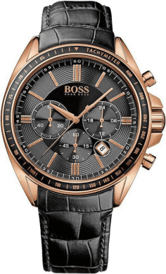 Montre Homme Hugo Boss 1513092 Cadran Noir Boîtier Or Rose Bracelet Cuir