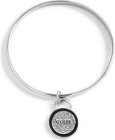 Bracelet Guess argenté plaque ronde logo incrusté de cristaux