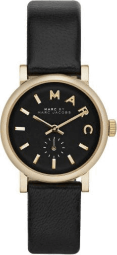 Montre Femme Marc Jacobs Baker MBM1273 - Cadran noir, boîtier or rose, bracelet cuir