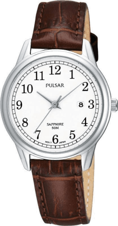 Montre Pulsar PH7187X1 pour Femme, Cadran Blanc et Bracelet Cuir Marron