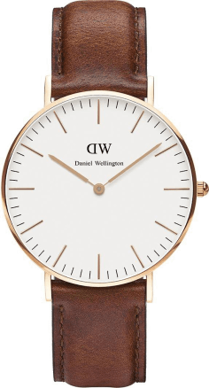 Montre Daniel Wellington Classic St Mawes 36 mm Or Rose Cadran Blanc Bracelet Cuir Marron DW00100035 - Unisexe