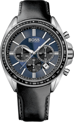 Montre Homme Hugo Boss Sport 1513077 Cadran Bleu Bracelet Cuir Noir