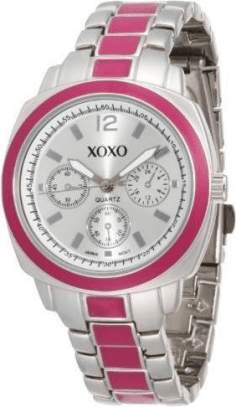 Montre Femme XOXO XO111, boîtier et cadran argent, bracelet acier rose