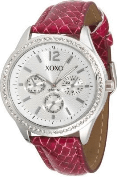 Montre Femme XOXO XO3180 en Cuir Rouge Cadran Argent