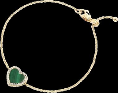 Bracelet ajustable Femme APM Monaco Cœur Malachite plaqué or jaune - Réf. YB4934XMAL