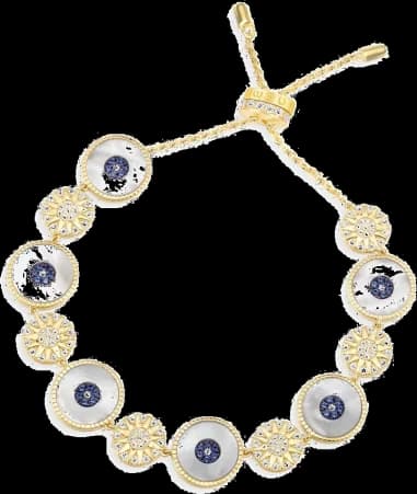 Bracelet APM Monaco Lucky Eyes ajustable pour femme, placage or jaune et nacre - Réf. AB4204MY