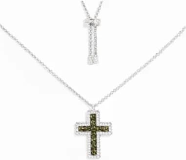 Collier Unisexe APM Monaco Croix en Argent 925 Pavé Vert Kaki Réf. AC7123XARG