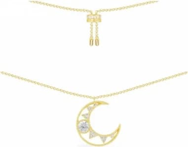 Collier femme APM Monaco Lune incrustée en métal plaqué or jaune - Réf. AC5186OXY