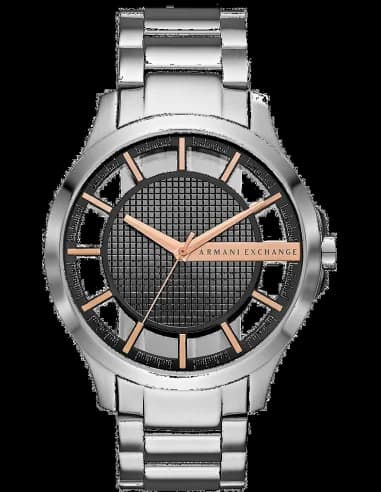 Montre Homme Armani Exchange Hampton AX2199 Cadran Noir Transparent Bracelet Acier Argent