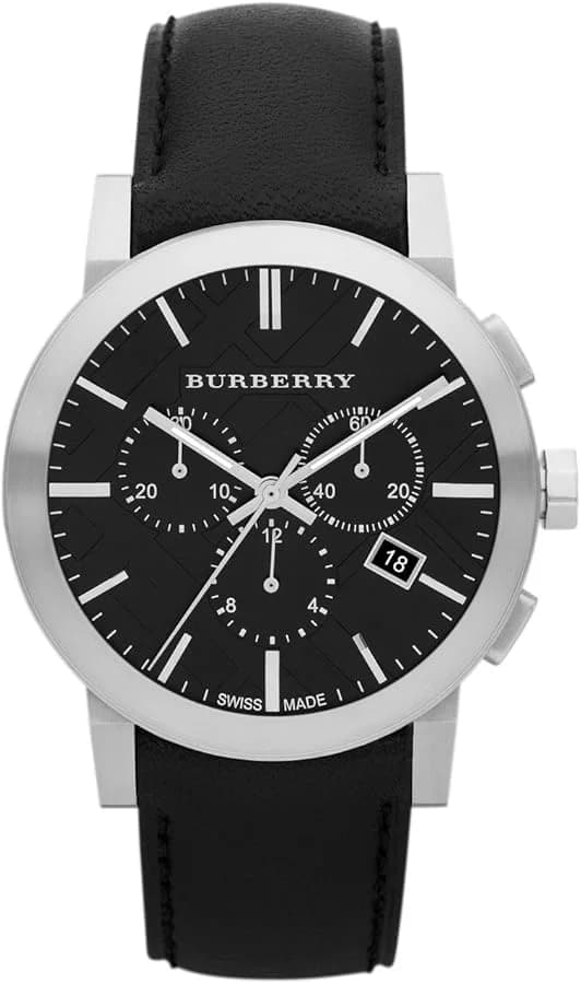 Montre Burberry BU9356 Chronomètre Cadran Noir Bracelet Cuir Unisexe