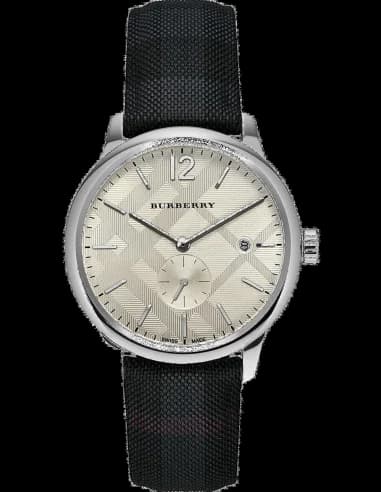 Montre Homme Burberry BU10008 Cadran Argent Bracelet Cuir/Tissu Noir