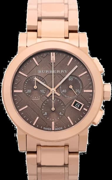 Montre Burberry BU9754 The City Chronomètre Acier Or Rose Cadran Marron Unisexe