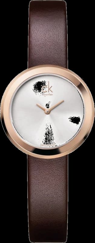 Montre Femme Calvin Klein K3N236G6 Cadran Argent Boîtier Or Rose Bracelet Cuir Marron