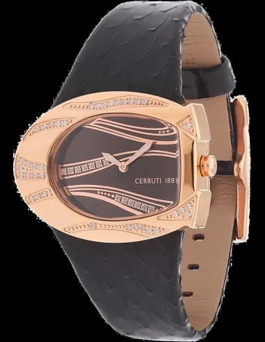 Montre Femme Cerruti 1881 CRP003R262A, Cadran Noir et Boîtier Or Rose sur Bracelet Cuir